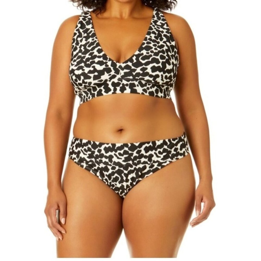 Time And Tru 3X (24W/26W) Plus Size Black & White Animal Print Bikini SET - Picture 3 of 11
